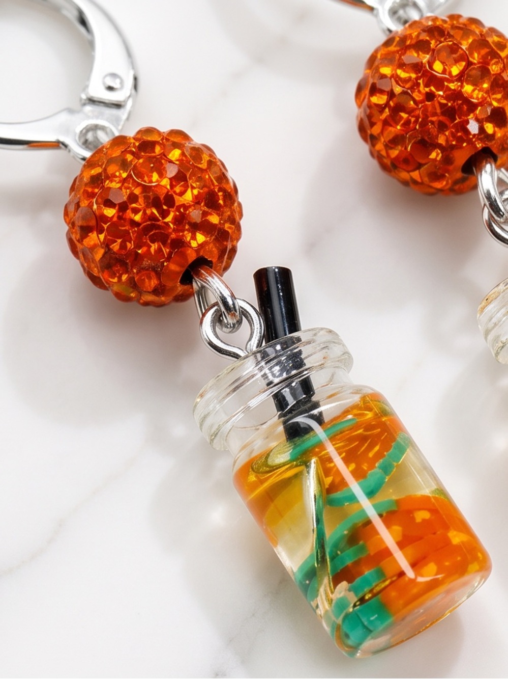 Orange Summer Drink Dangle Earrings - Picture 3 of 7